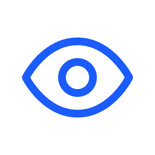 Blue eye icon on black background.