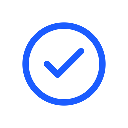 Blue checkmark inside a blue circle on a black background.