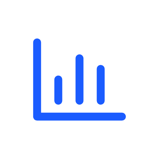 Blue bar chart with four vertical bars decreasing in height from left to right.