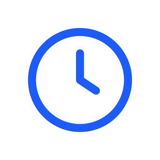 Blue clock icon showing 3 o'clock on a black background.