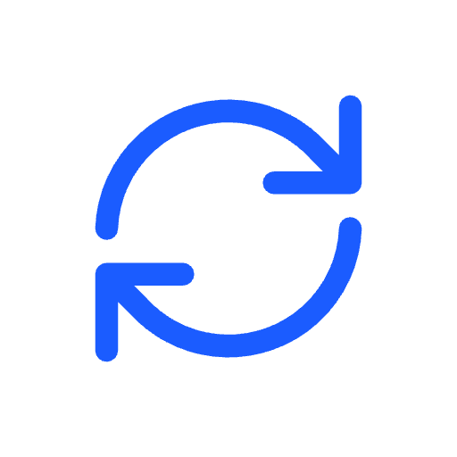 Blue circular refresh icon with arrows forming a loop.