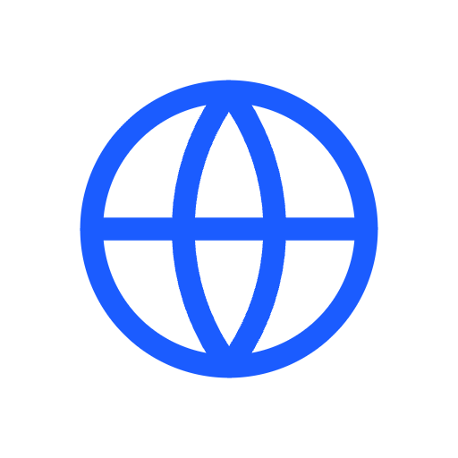 Blue globe icon on black background.