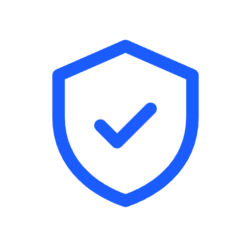 Blue shield with a check mark inside it on a black background.