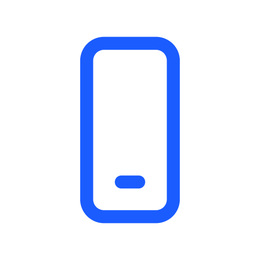 Icon of a blue smartphone outline on a black background.