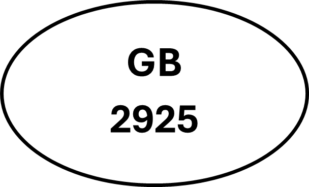 Black and white oval label with the text 'GB 2925' written inside.