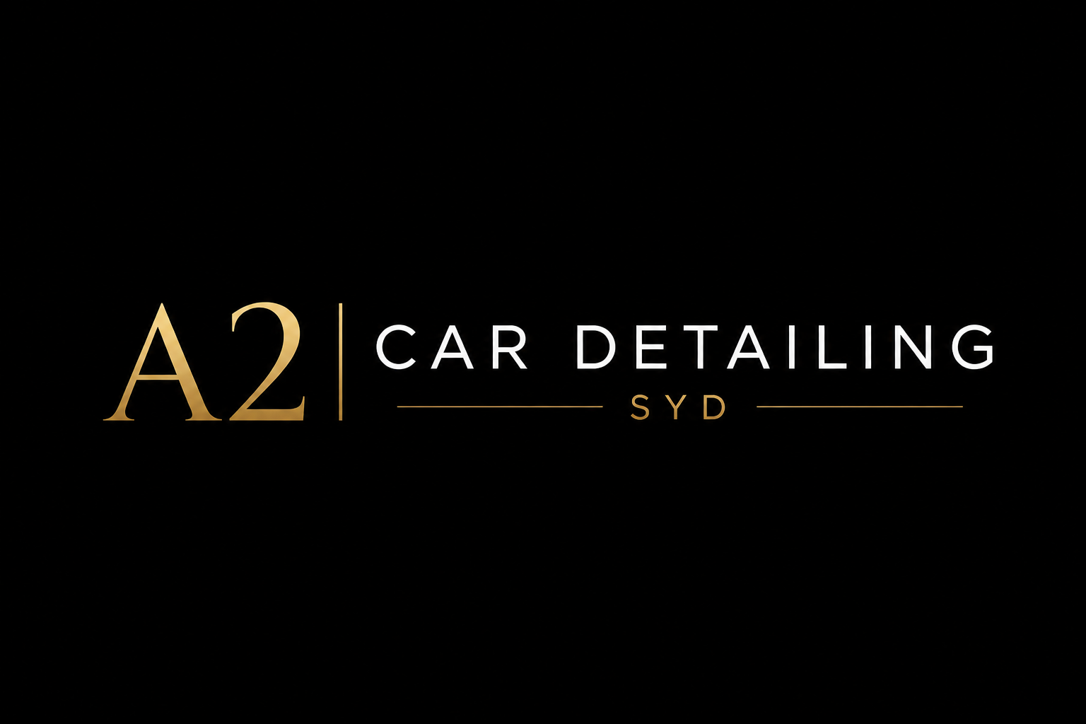 Logo for A2 Car Detailing SYD with a black background, gold and white text.
