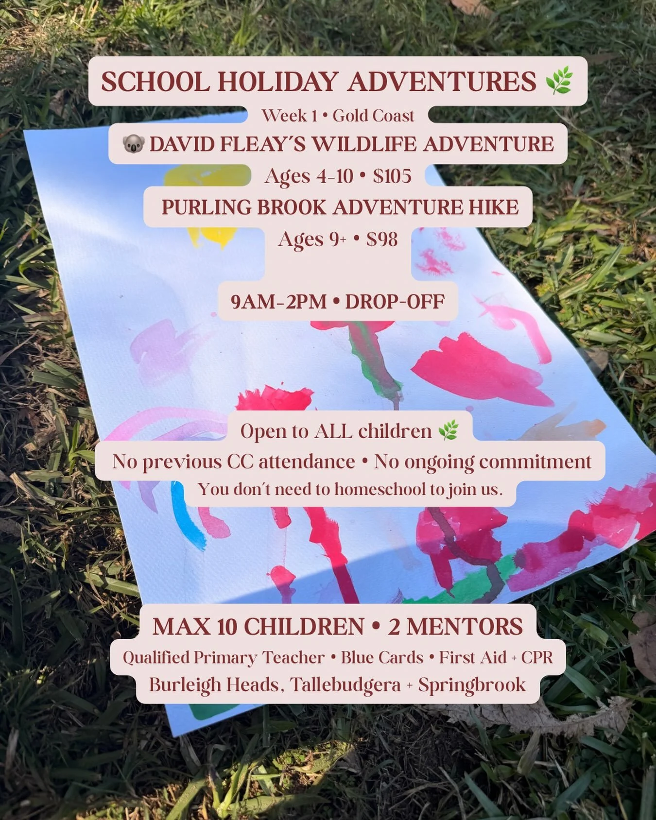 ONE WEEK until the school holidays, Gold Coast! 🌿

If you&rsquo;re still looking for something a little different for your child these holidays, our small-group adventures might be exactly what you&rsquo;re looking for.

Across Burleigh Heads + Spri