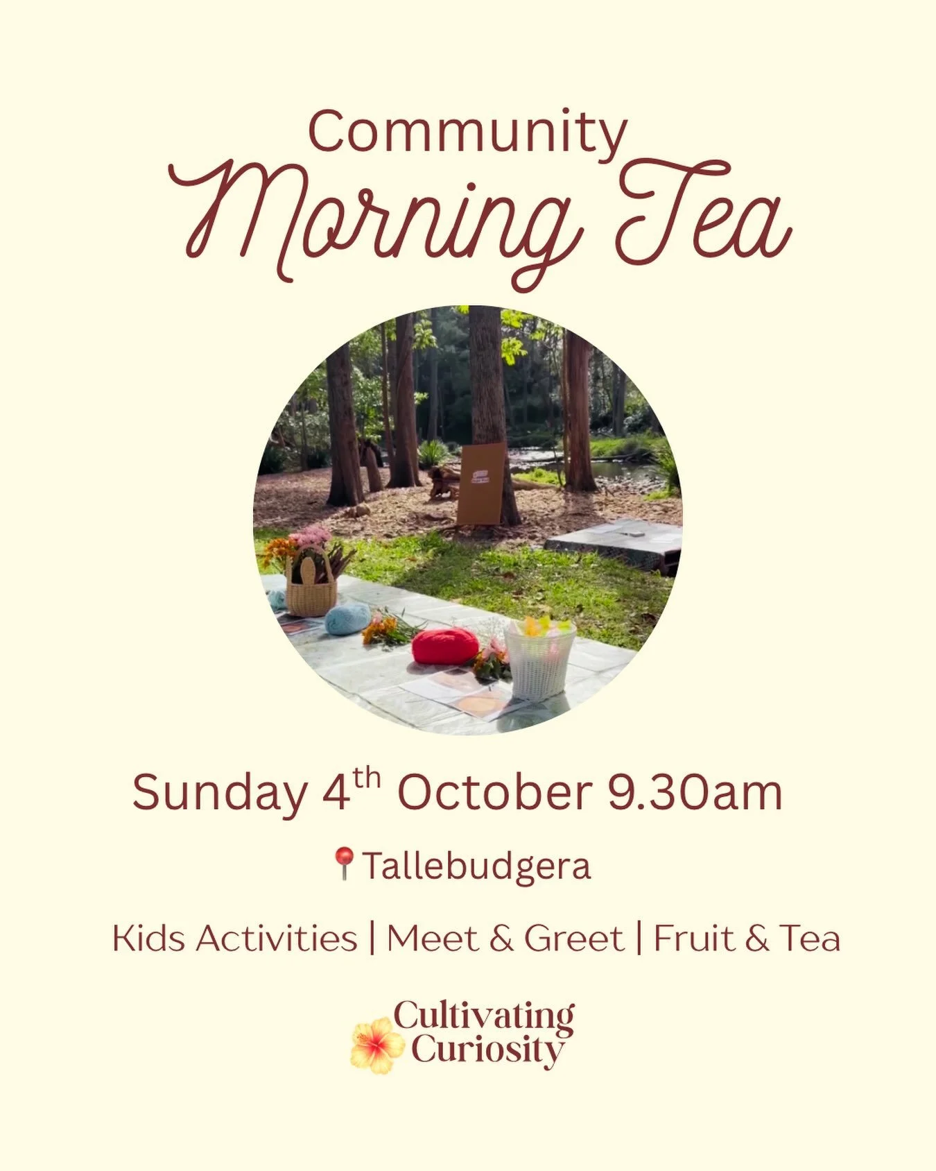 🌿 COMMUNITY MORNING TEA 🌿

Come spend the morning with us 🤍

Our Community Morning Teas are a chance to slow down, meet other families and let the kids play, create, explore and make new friends.

This time we&rsquo;ll be heading off on a Curiosit