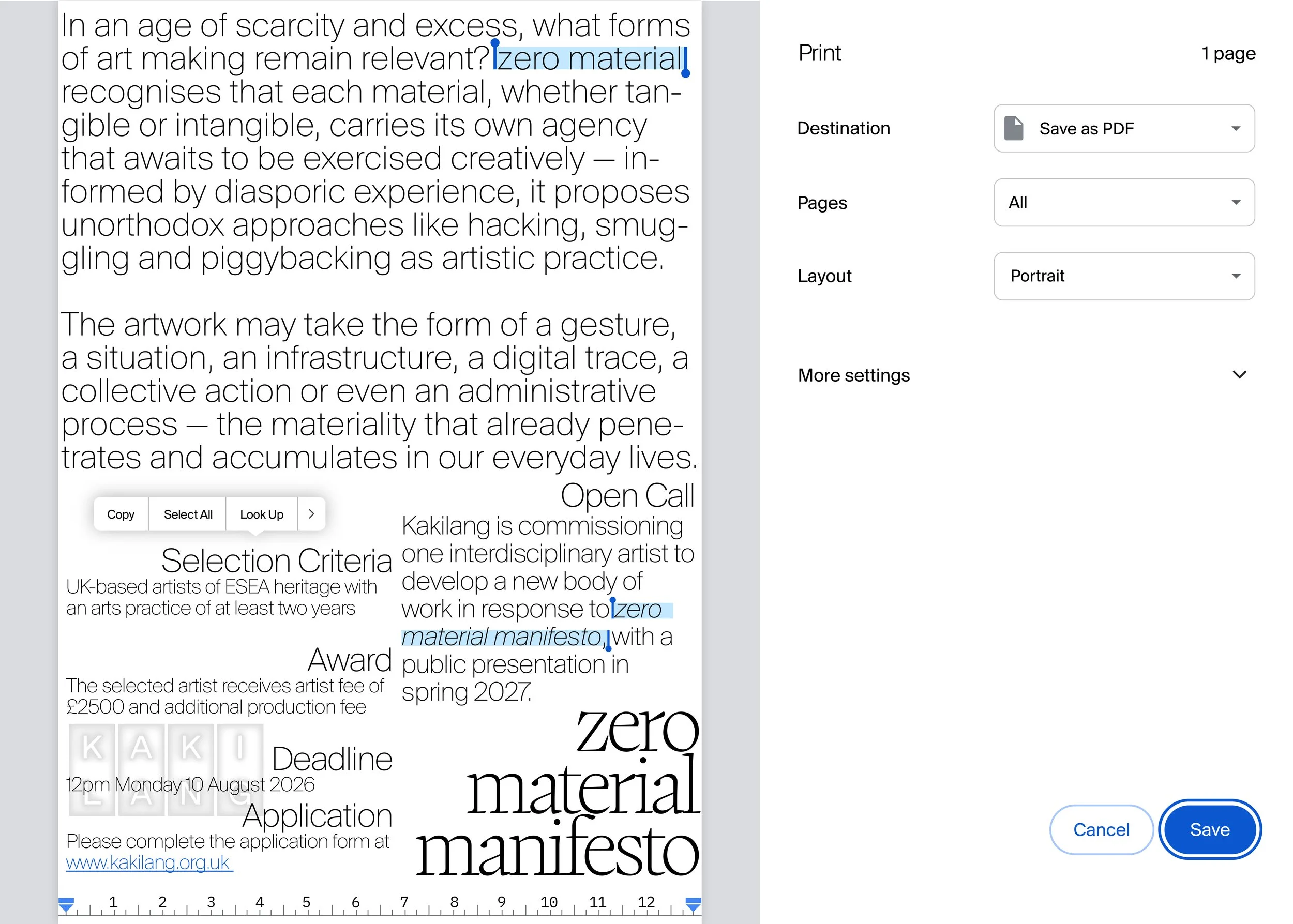 2026 Open Call: zero material