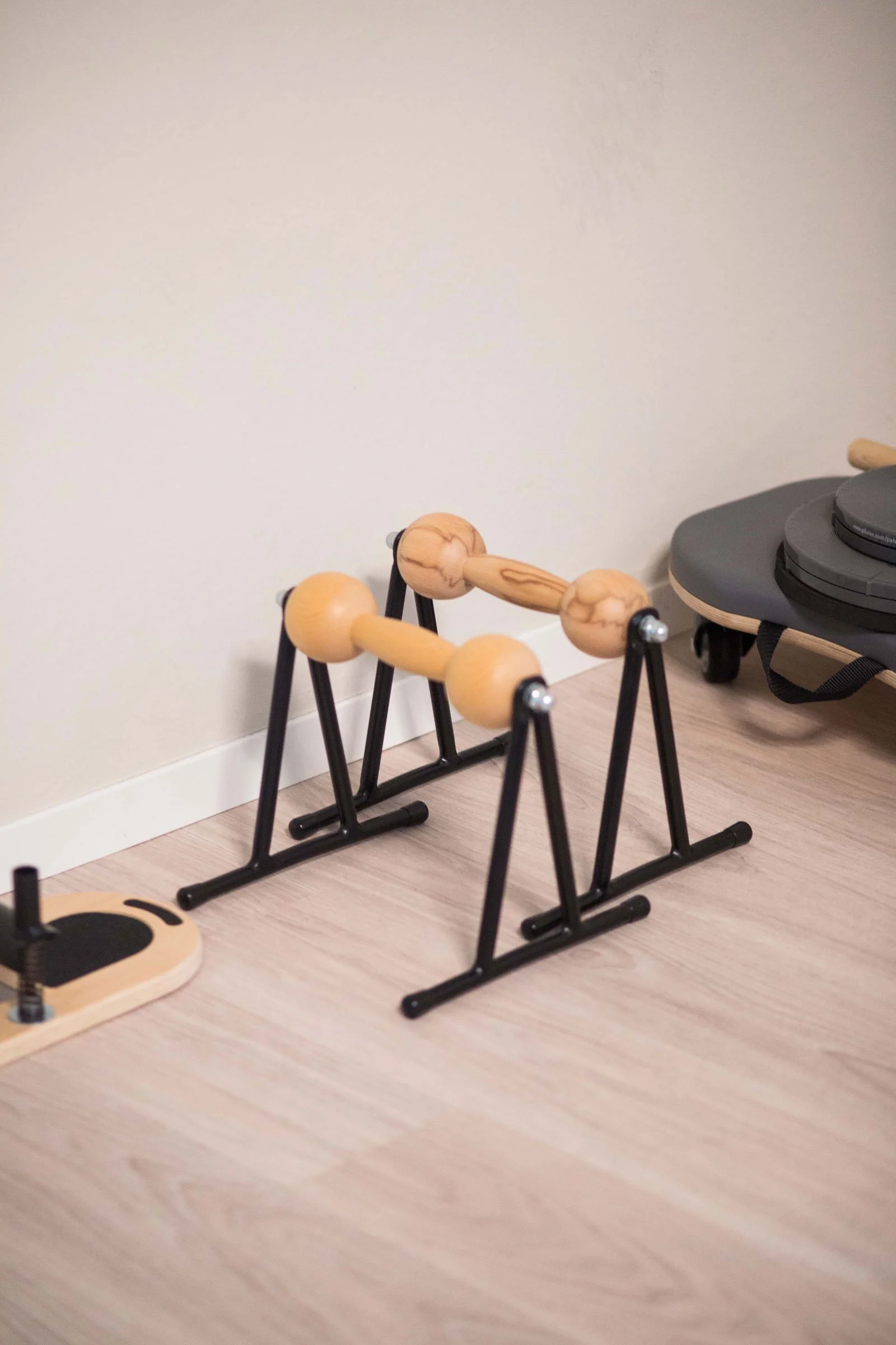 Balanced Body Pilates classical apparatus made of wood, in the main room at Phaedra Pilates studio in Lugano.