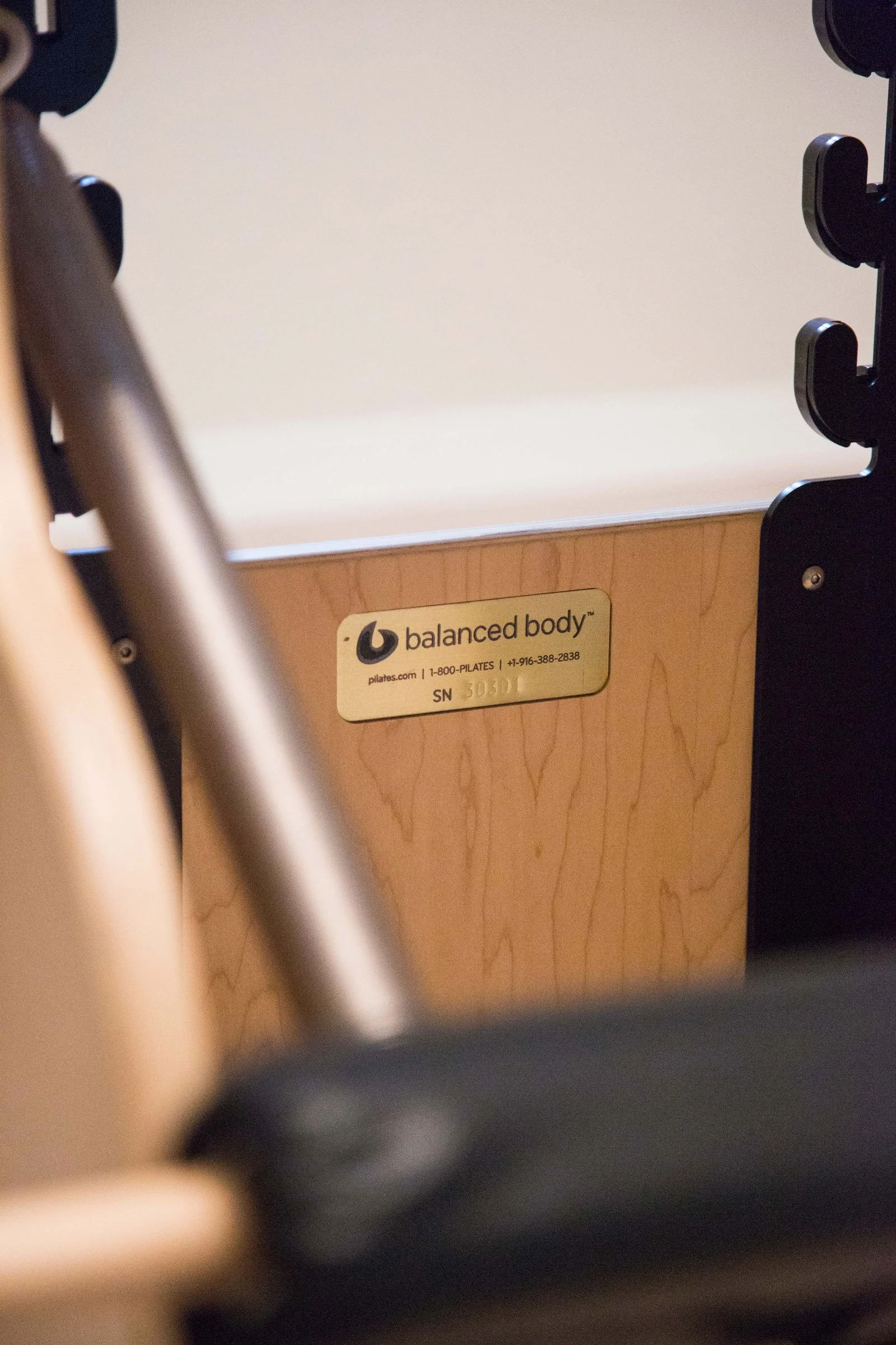 Close-up of a Balanced Body Pilates Wunda Chair at Phaedra Pilates studio in Lugano.
