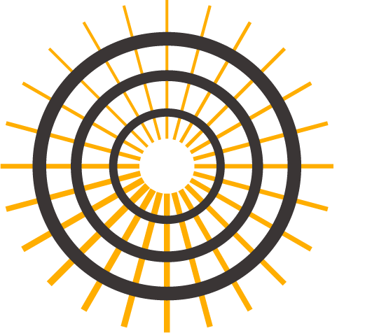 Geometric drawing of an outline square with sections divided by vertical, horizontal, and circle lines.