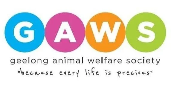 Logo of Geelong Animal Welfare Society with colorful circles containing the letters G, A, W, S and the slogan 'because every life is precious'.