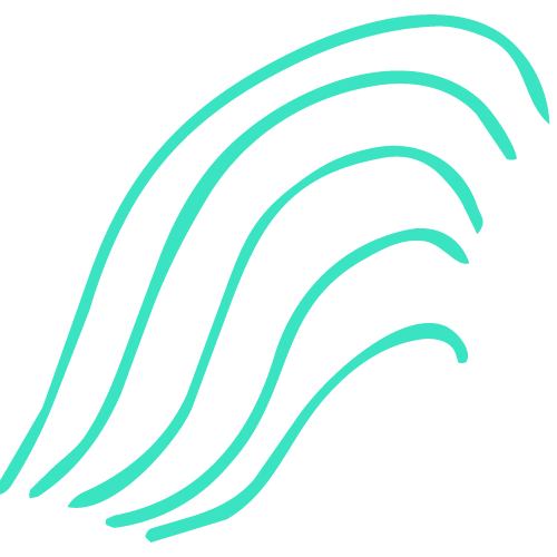Abstract pattern of irregular turquoise shapes creating a wave with no background.