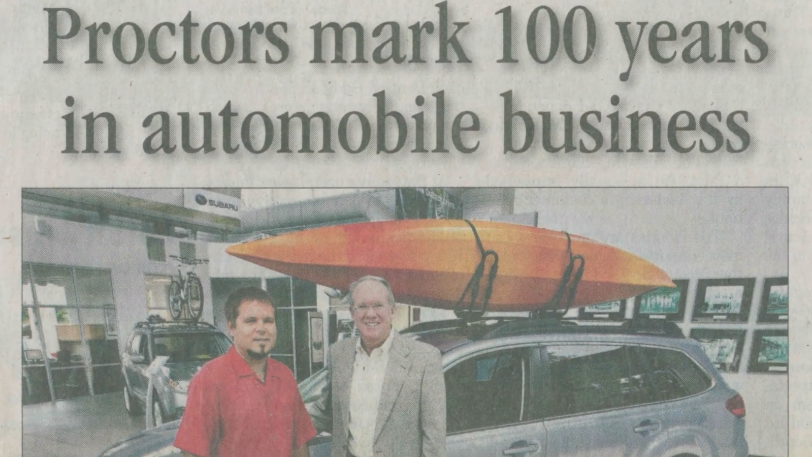 2010 newspaper marking 100 years of service for the Proctor Dealerships