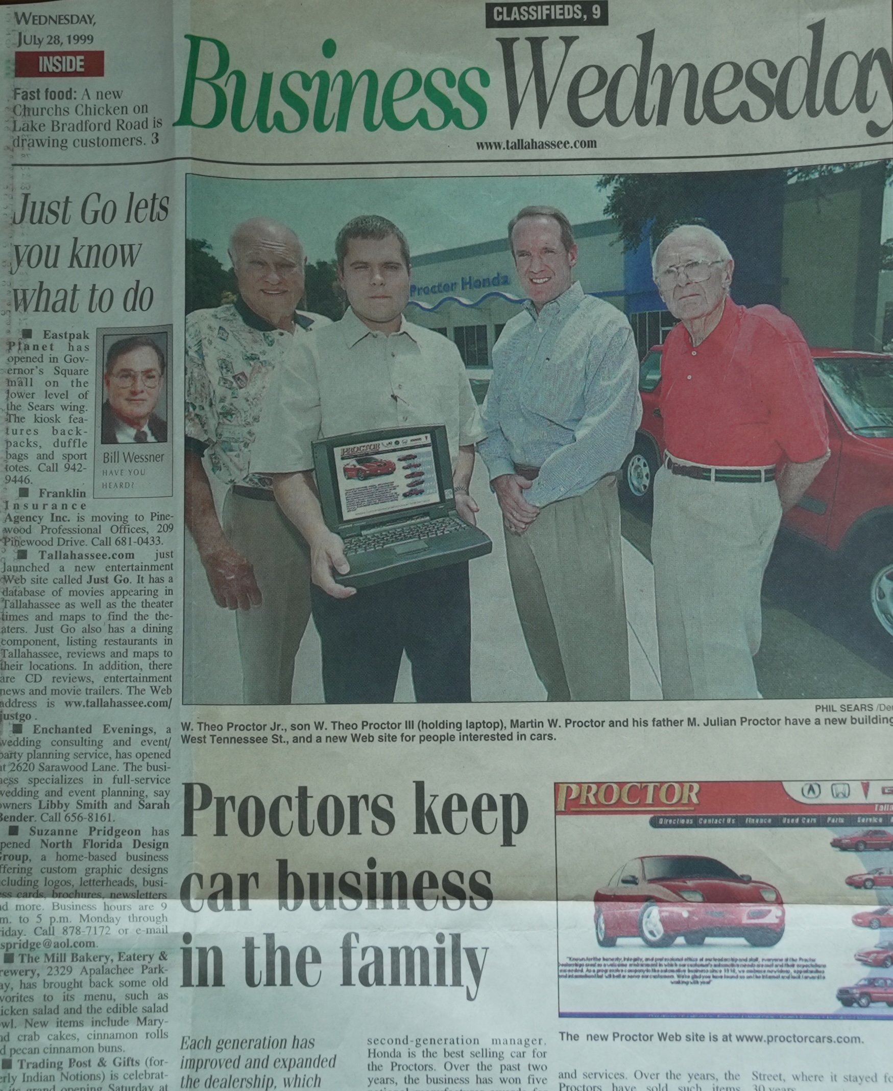 1999 newspaper highlighting the Proctor family business and new website