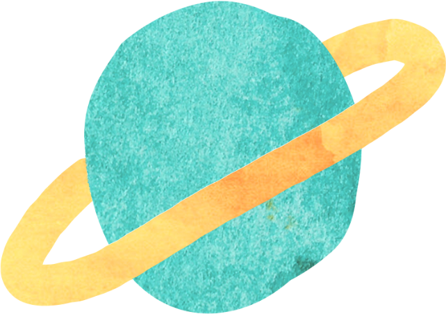 Illustration of a blue planet with a yellow ring around it, resembling Saturn.