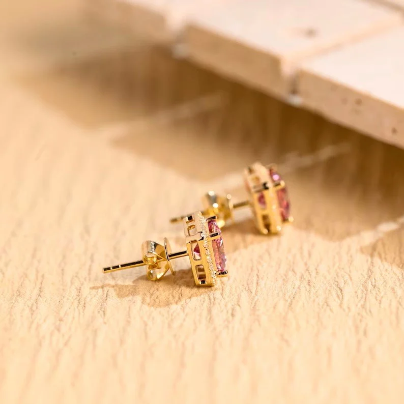 Fine jewelry pink sapphire halo earrings