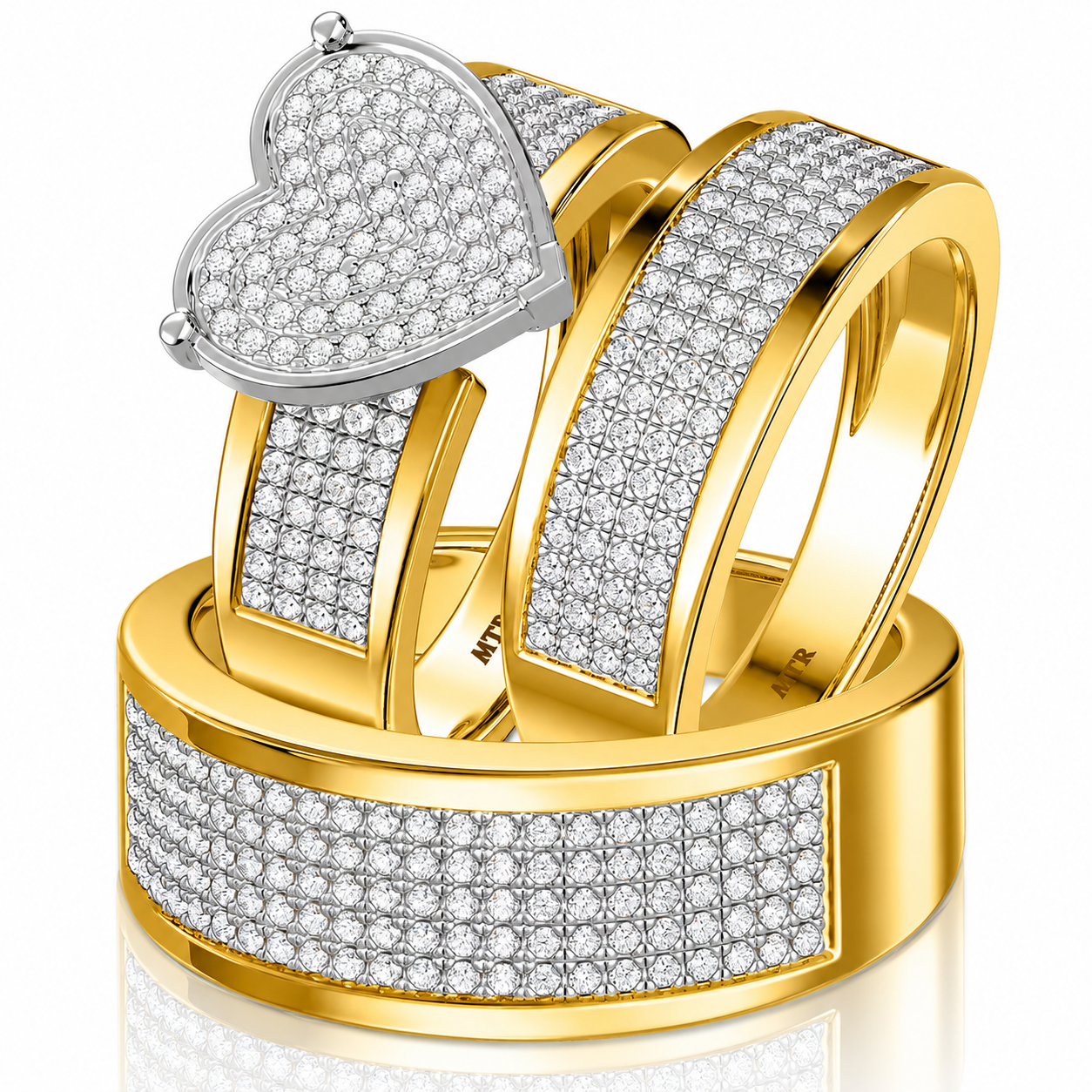 Heart-Shaped Cluster Trio Ring Set