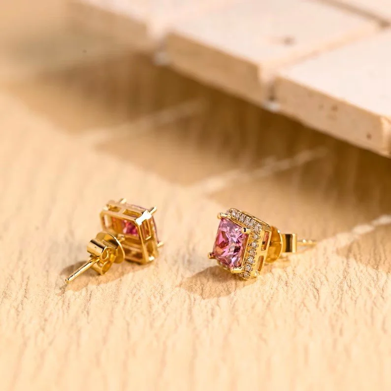 The Rosé Sapphire Halo Studs – Romantic Diamond Earrings