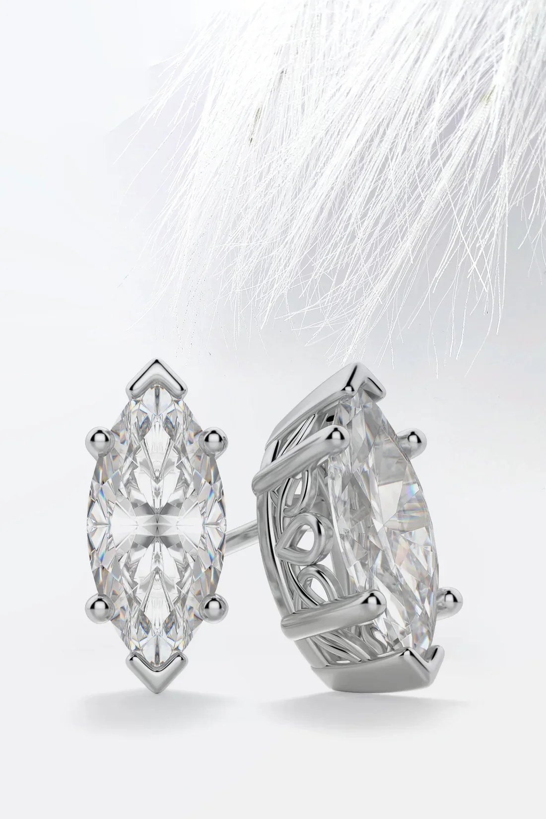 Handmade Sterling Silver Marquise Diamond Earrings