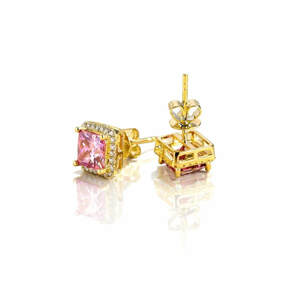 The Rosé Sapphire Halo Studs – Romantic Diamond Earrings
