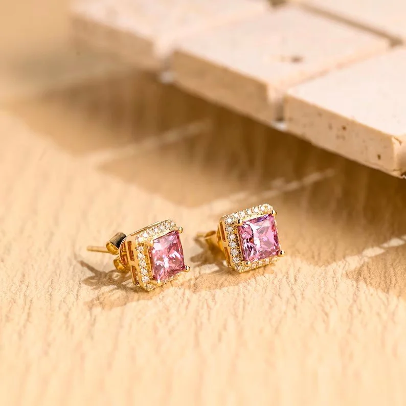 The Rosé Sapphire Halo Studs – Romantic Diamond Earrings