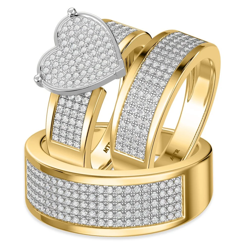 Three-piece heart bridal ring set