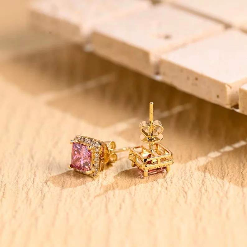 The Rosé Sapphire Halo Studs – Romantic Diamond Earrings