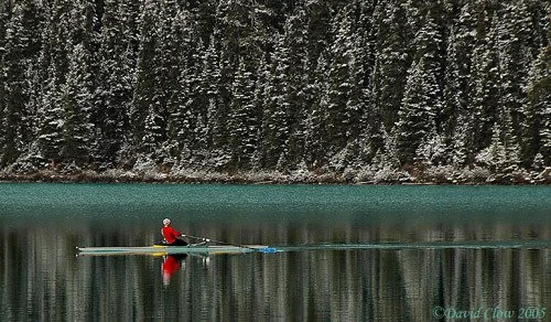Winter sculling, Lake Louise