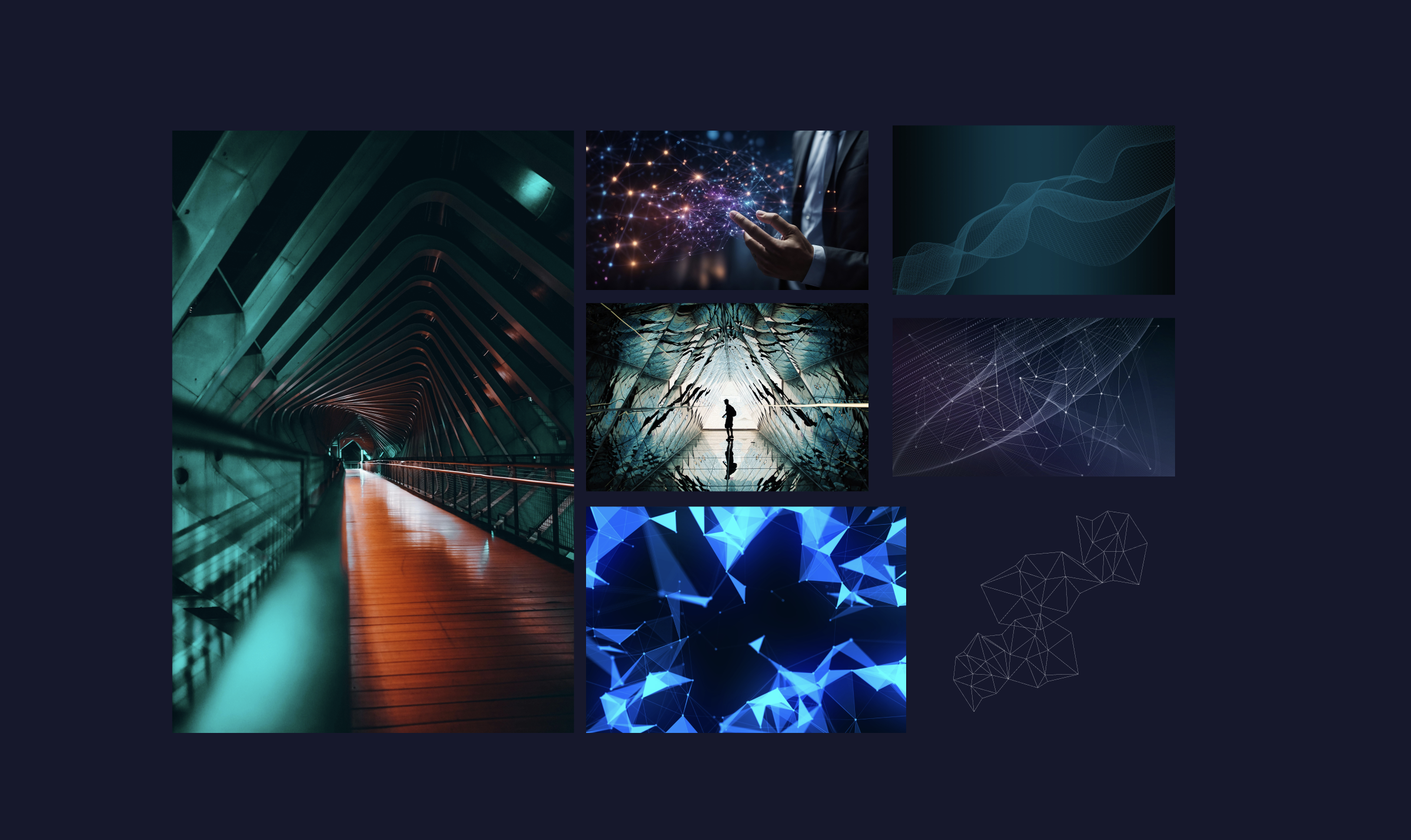 Moodboard mit geometrischen Formen und futuristischen Bildern.