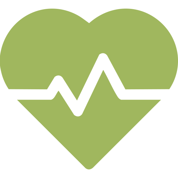 Green heart with a black heartbeat line through it.