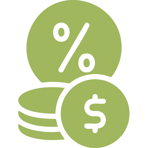 Illustration of coins with a percentage symbol and a dollar sign, representing financial savings or discounts.