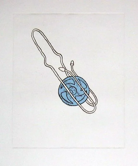 Wheelo (1), 2009. Soft-ground etching and chine collé using airmail letters.
