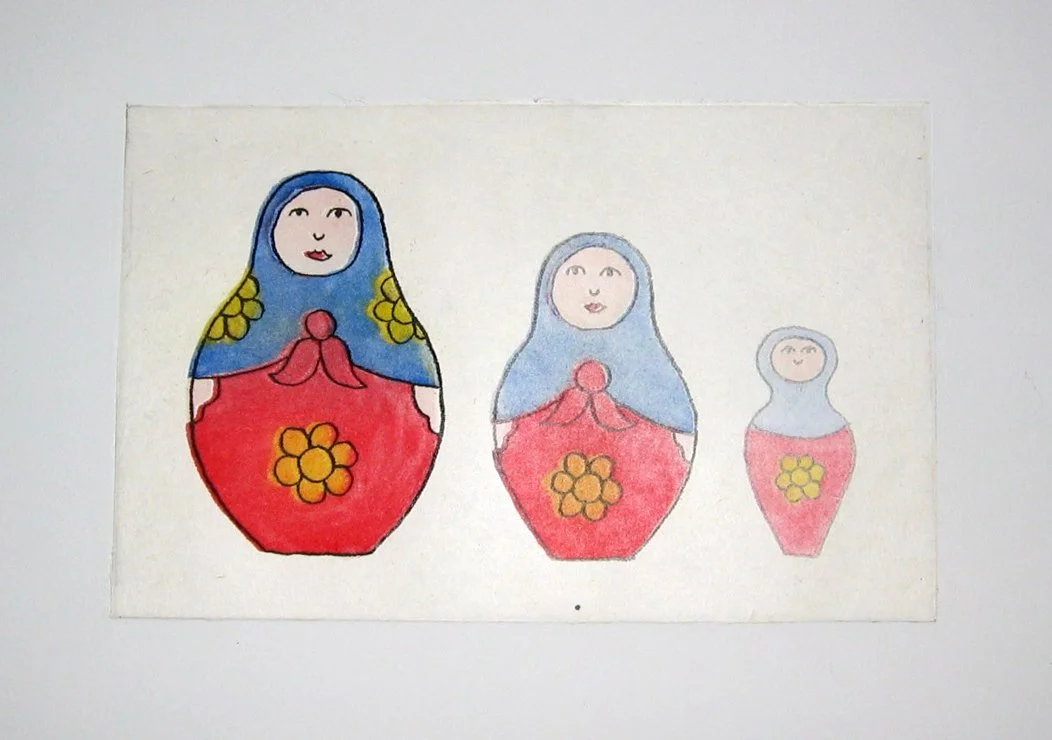 Nesting Dolls 3, 2009. Soft-ground etching and aquatint inked à la poupée on chine collé with ghost printing.