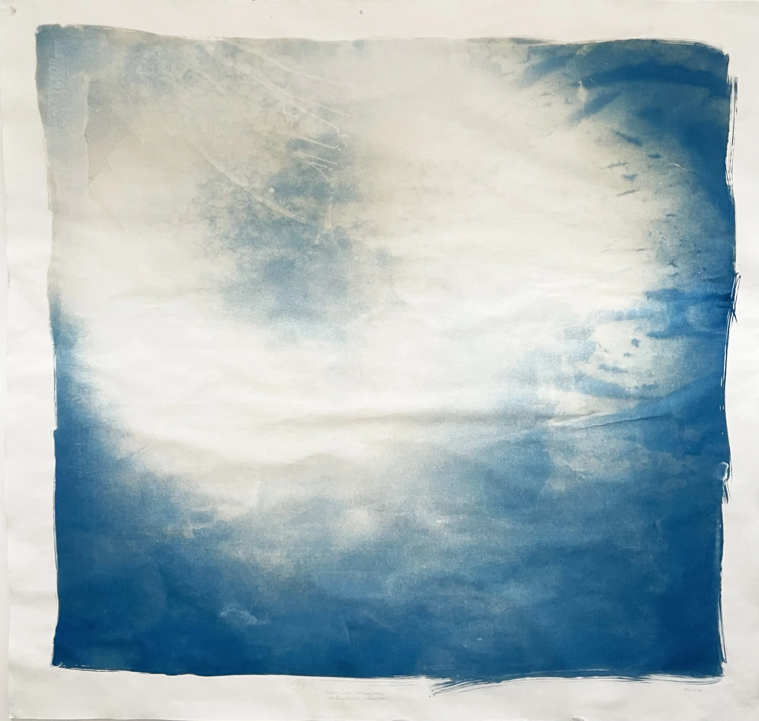 Slipping Circle (Solar Noon, Boston): Beccy, Bria, Kyra, and Louise, 2026. Cyanotype on paper, 52 x 52 inches (approx.). 