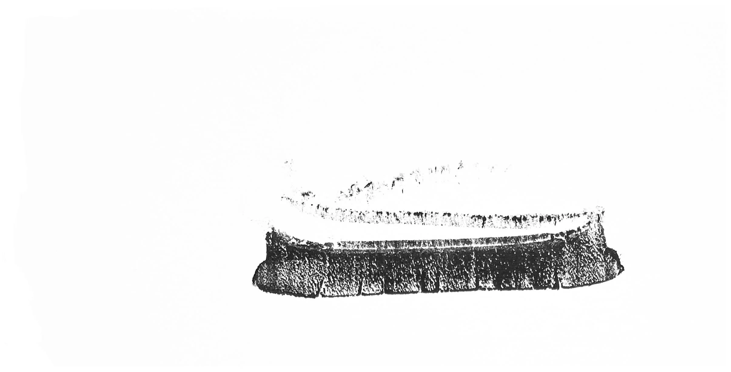 Trainer (stills), 2023. Relief prints from sliced trainer (sneaker).