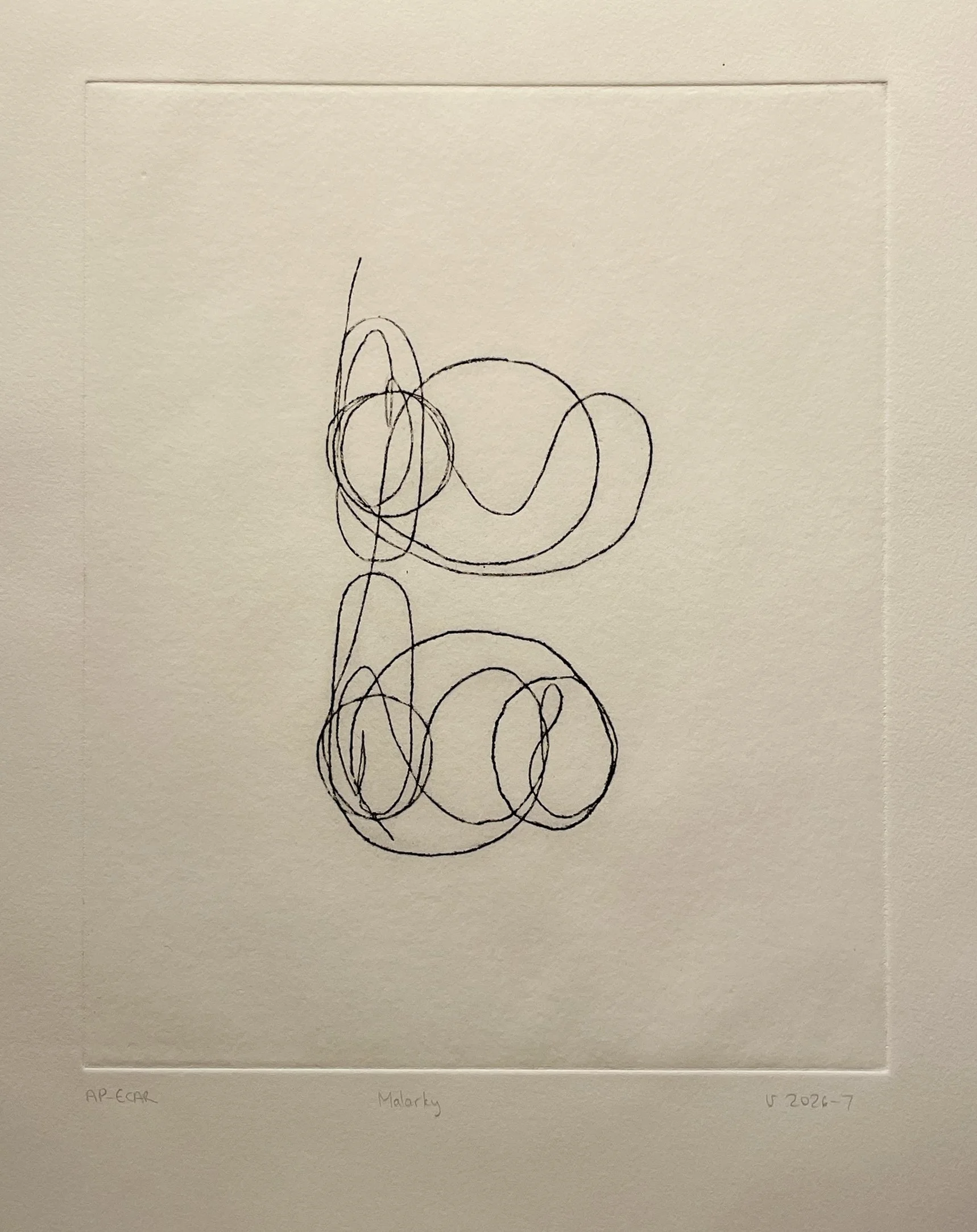 Malarky, 2026. Collagraph, 9 3/4 x 7 7/8 in (plate). ECAR proof.