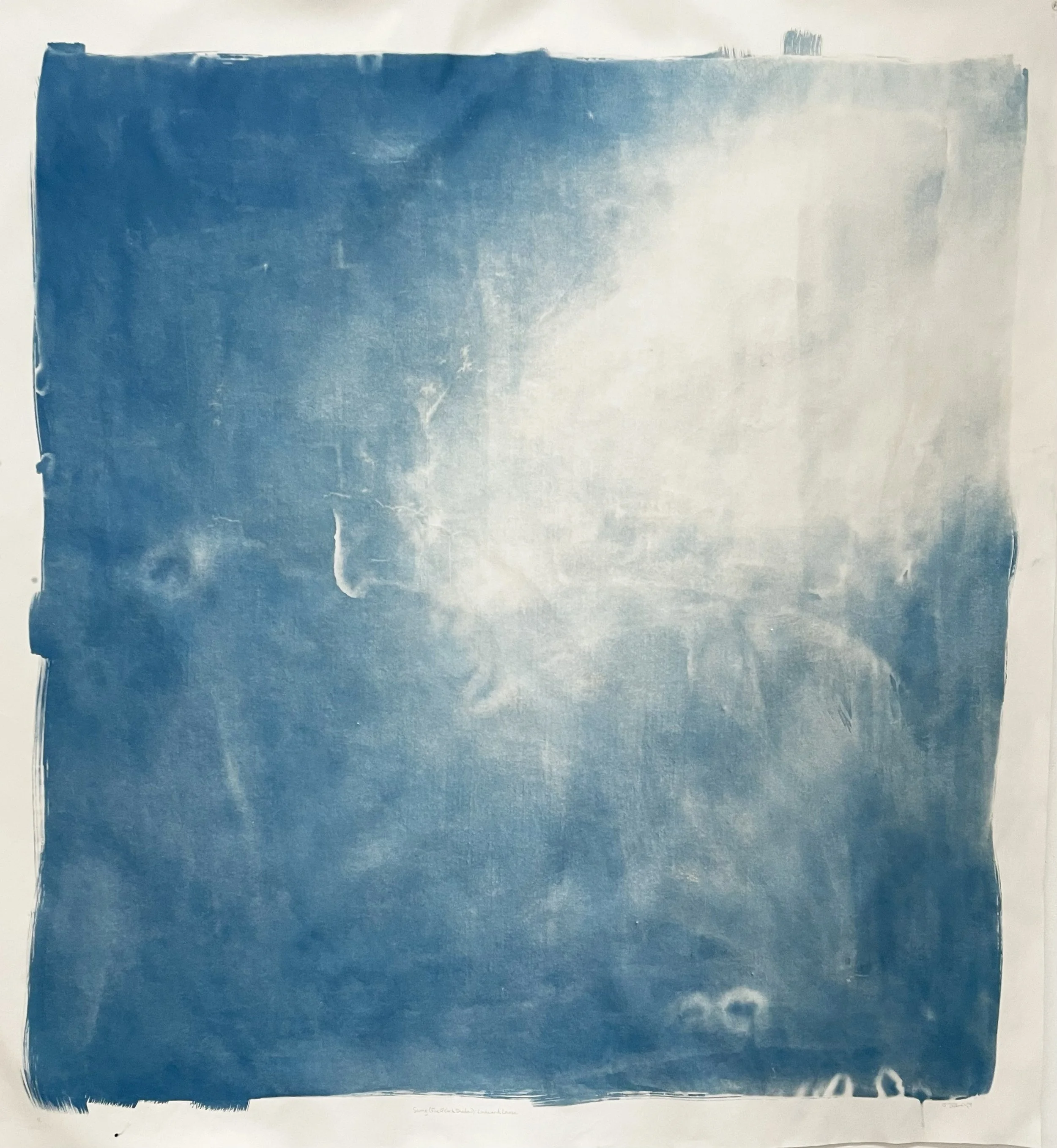 Swing (Five O'Clock Shadow): Linda and Louise, 2026. Cyanotype on paper, 52 x 48 inches (approx.). 