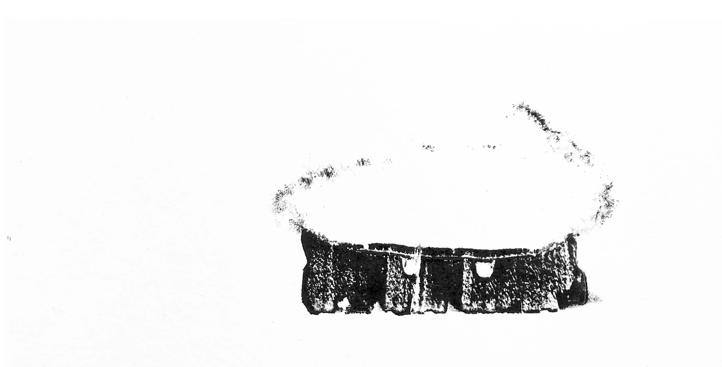 Trainer (stills), 2023. Relief prints from sliced trainer (sneaker).