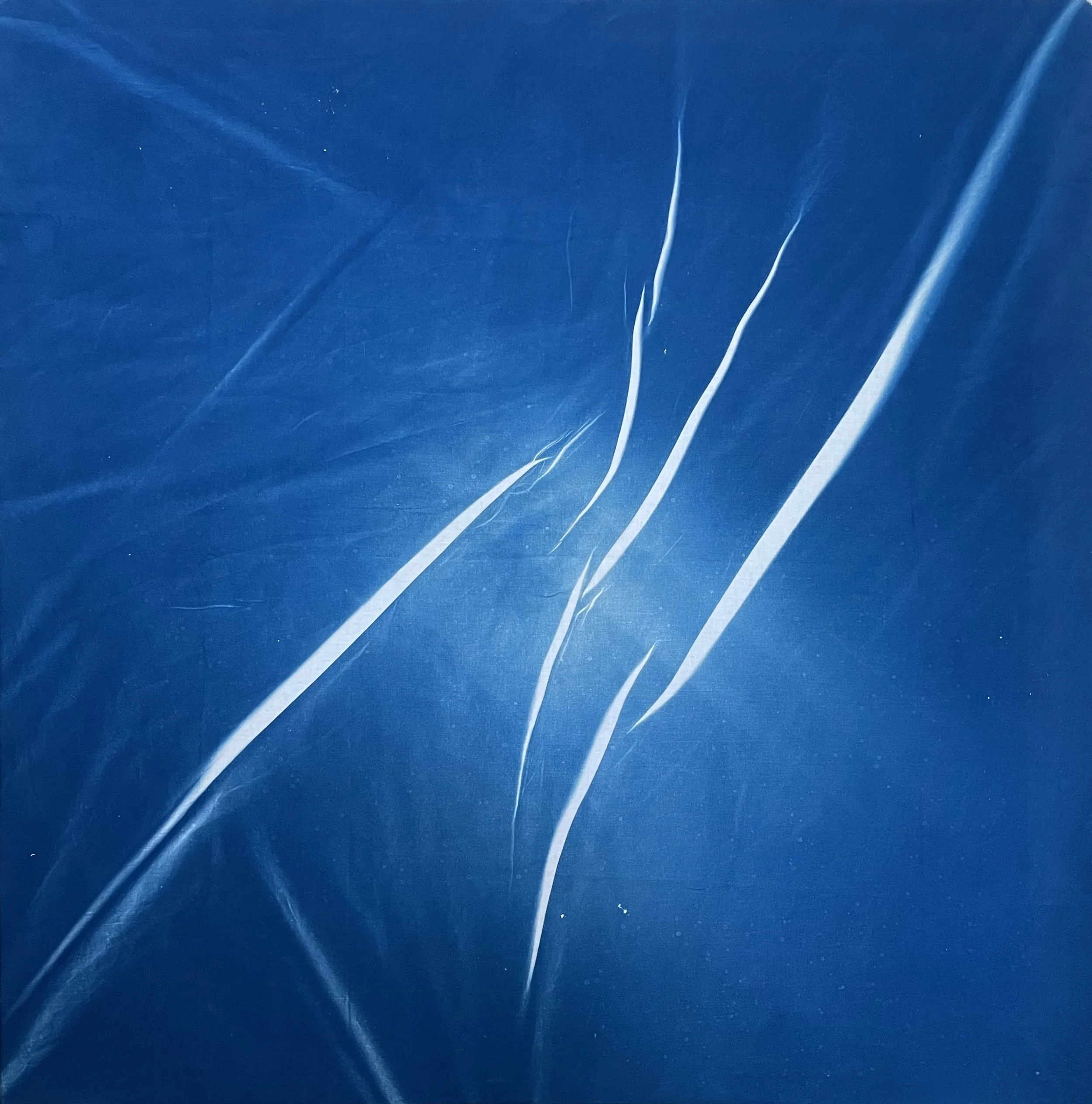 Stars Dance Between Us, 2026. Cyanotype on cotton, 124 x 123 cm. 