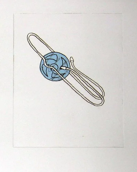 Wheelo (5), 2009. Soft-ground etching and chine collé using airmail letters.