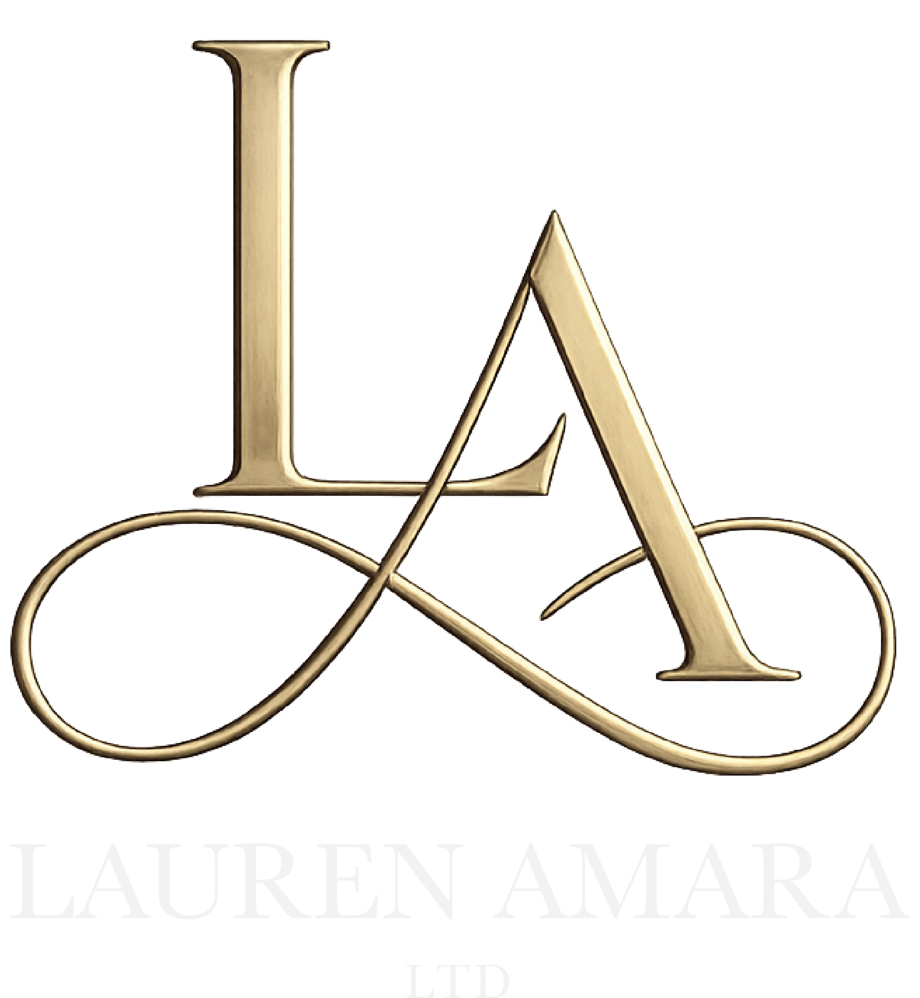 Lauren Amara Icon: A decorative gold letter 'L' stylised with a serif font, part of a larger design featuring the letters 'L' and 'A' intertwined.