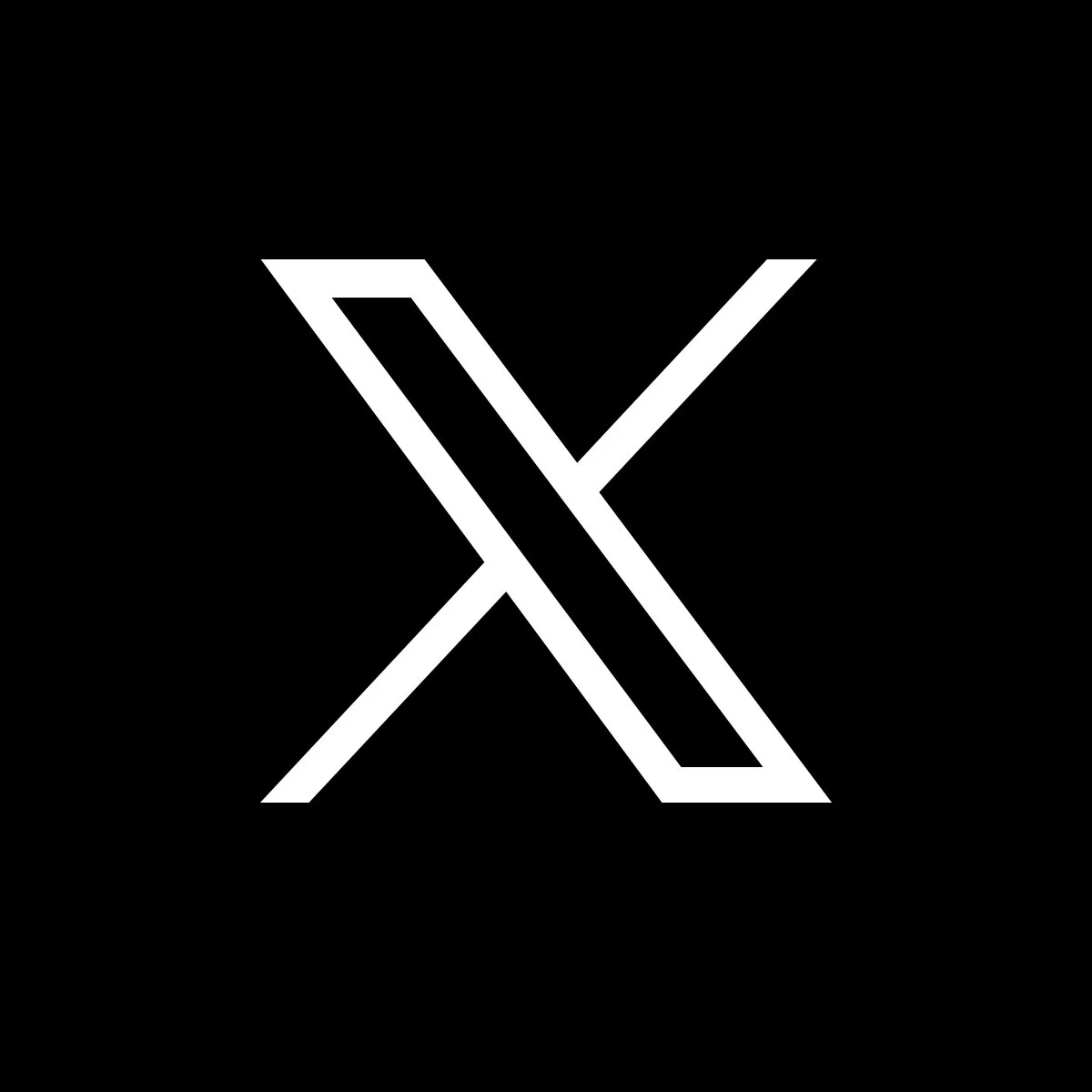 Black background with a white stylized logo consisting of intersecting diagonal lines forming an 'X' with a slash through the middle.