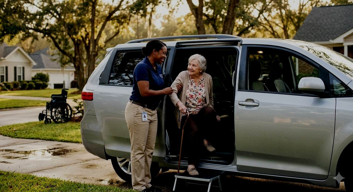 a patient been helped into a minivan