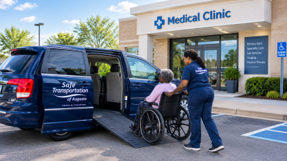 safe transportation of augusta with patient getting inside vehicle