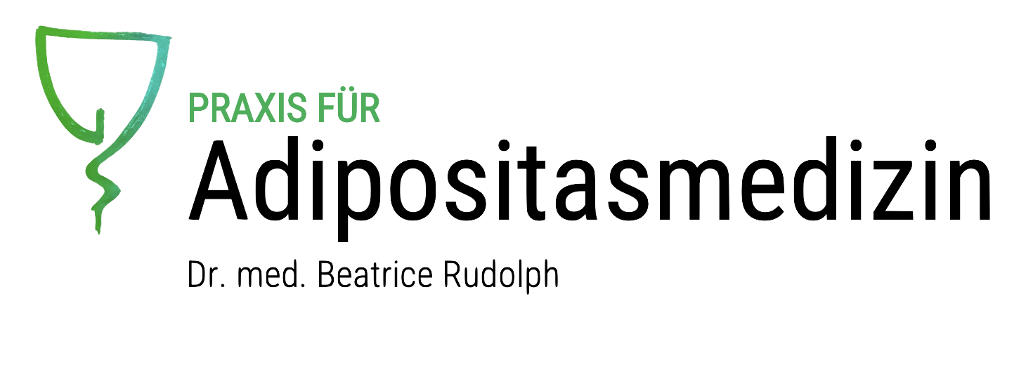Grafik für die Praxis für Adipositasmedizin mit einem grünen Trophäen-Icon und dem Namen Dr. med. Beatrice Rudoepn.
