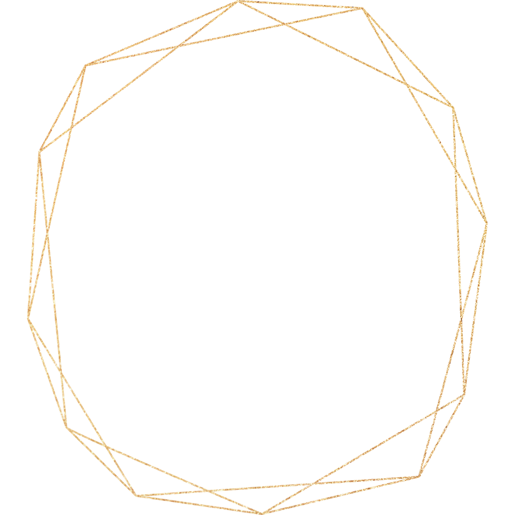 Ein goldener, geometrischer Rahmen in Form eines Achtecks auf schwarzem Hintergrund.