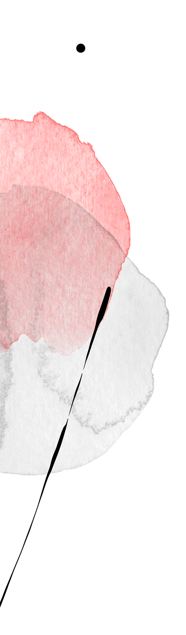 Abstract watercolor art with red, pink, and gray shapes and a black diagonal line.