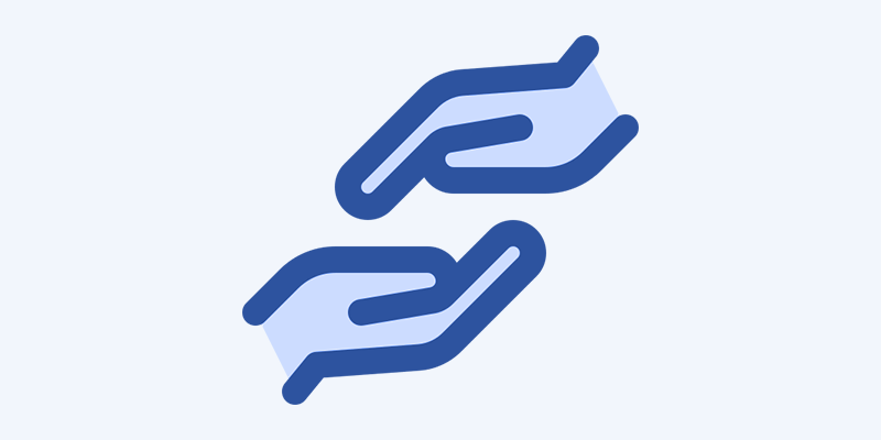 Illustration of two hands reaching towards each other, symbolizing care or assistance.